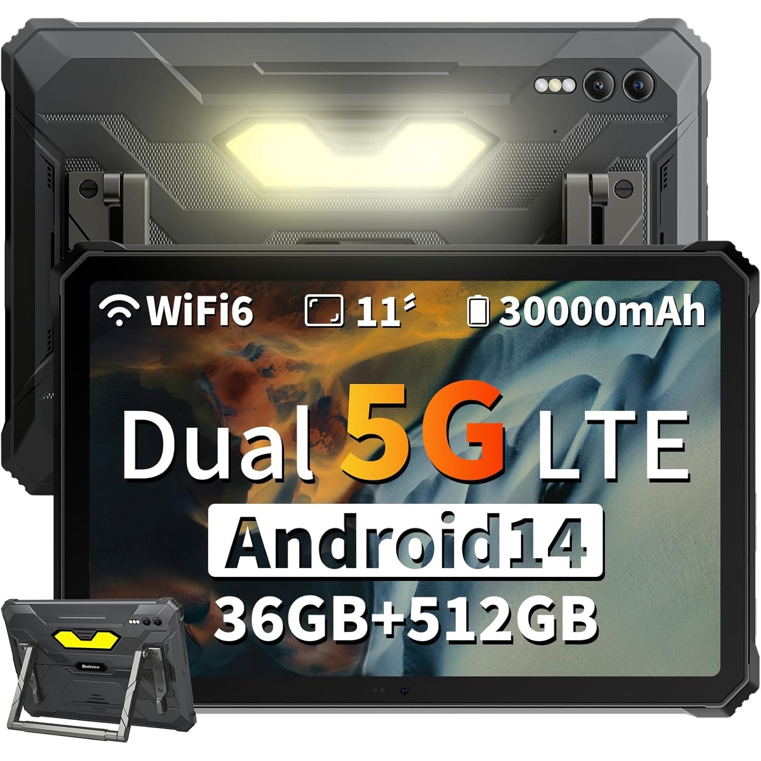 Tableta Blackview Active 10 Pro, 10.95 inch, Android 14, WiFi6, 2.4GHz, 5GHz, FHD+IPS, 90HZ, 36GB Ram(12GB + 24GB extensibili), 1920x1200, 512GB ROM, 30000mAh, NFC/RGB/DRM L1 si Netflix HD, Negru
