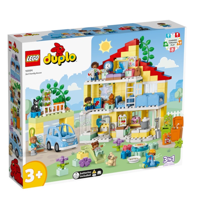 LEGO DUPLO - 3 az 1-ben családi ház, 218 elem, 3+, 7 minifigura, Járművek, Állatok, Készségfejlesztés, Épületek