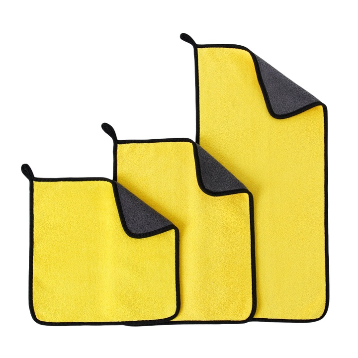 3 bucati Pro Microfibre pentru masina - Super absorbante, uscare rapida, fara urme, 30x40 cm, galben - Ideal detailing auto & curatenie casnica