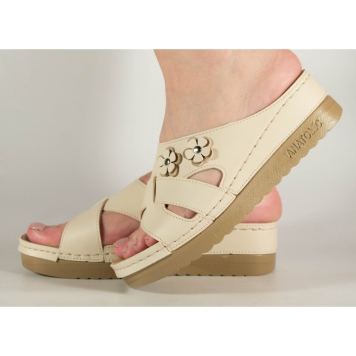 Papuci Medicinali din piele bej gel pe talpa 154001, 37 EU