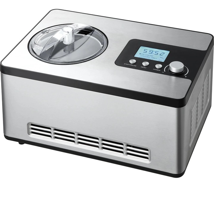 Fagylaltkészítő, 2 literes kapacitás, 180 W, LCD kijelző, több üzemmód, ezüst