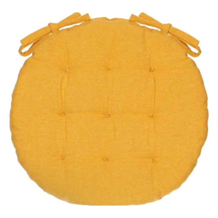 Кръгла памучна възглавница за стол Mustard Yellow Ø38x5cm