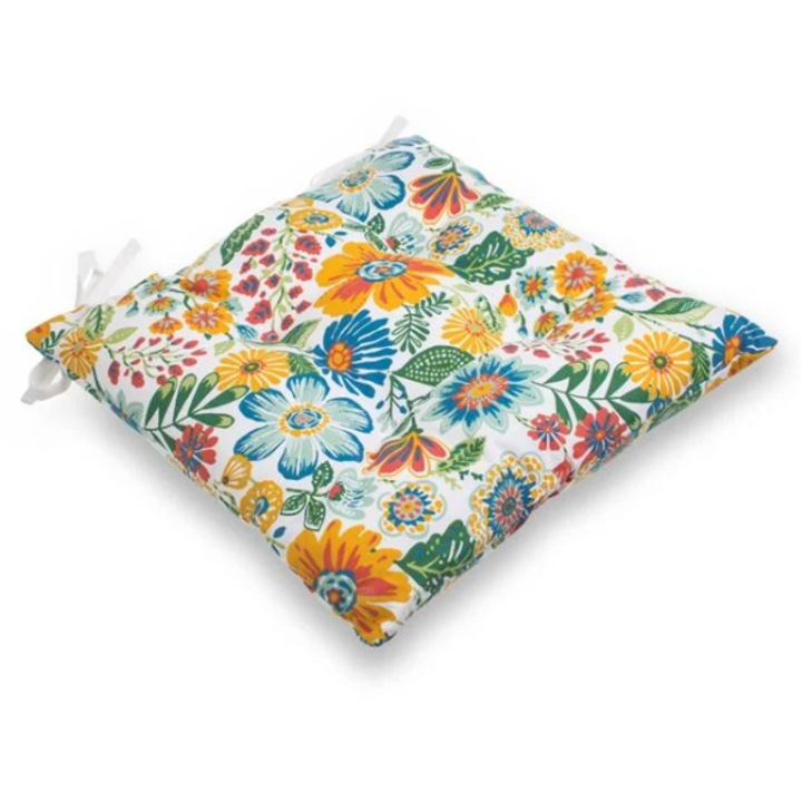 Perna Scaun din Bumbac Alb cu Model Floral 40x40cm