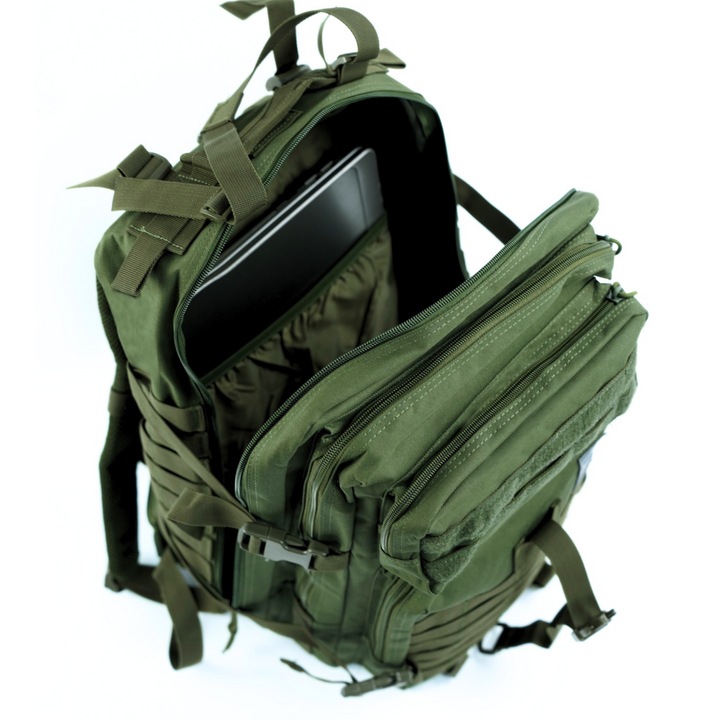 Тактическа туристическа раница 50L Solier SV22 Ranger, зелена, водоустойчива, MOLLE, против кражба, с колан за кръста, множество джобове, ергономични презрамки