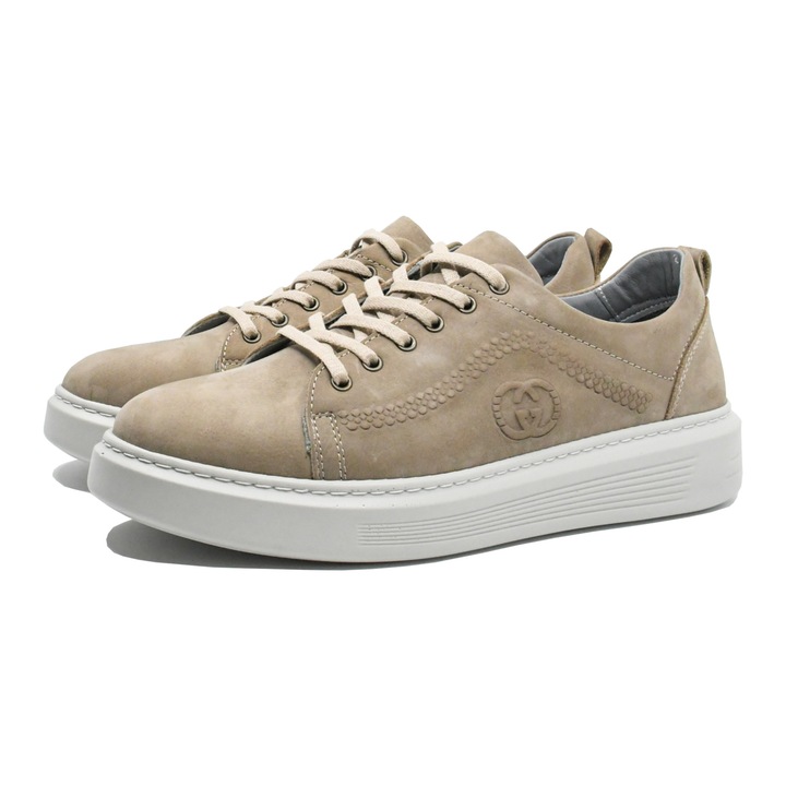 Pantofi casual barbati Goretti, bej nisipiu, din piele intoarsa GOR1050, Bej