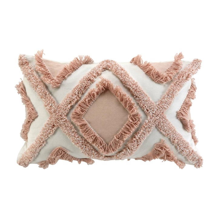 Boho stílusú pamut díszpárna, Marissa, 154 g/m2, 30 x 50 cm, rózsaszín