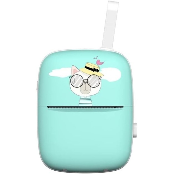 Mini Imprimanta Foto Portabila, Incarcare USB, Bluetooth, Model Pisica, Print Alb-Negru, Albastru