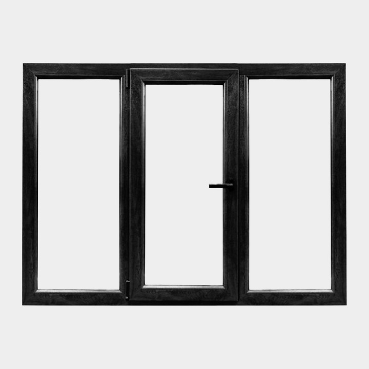 Fereastra PVC, Tamistef, profil Selective 6 camere, 3 canate, black/brown-negru, dubla deschidere stanga, 1850x1150