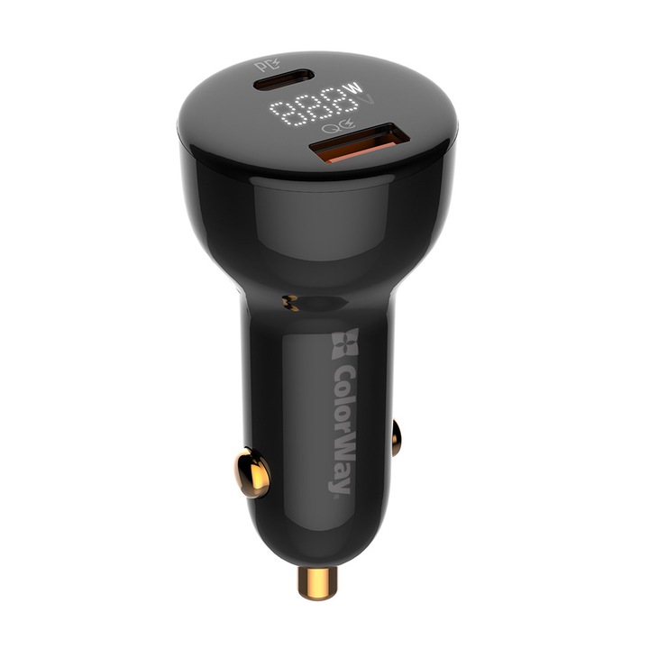 Incarcator Masina, USB, Type-C, PD, Quick Charge, 100W, G64, Policarbonat, ColorWay CW CHA044PD BK, G64, Policarbonat, negru