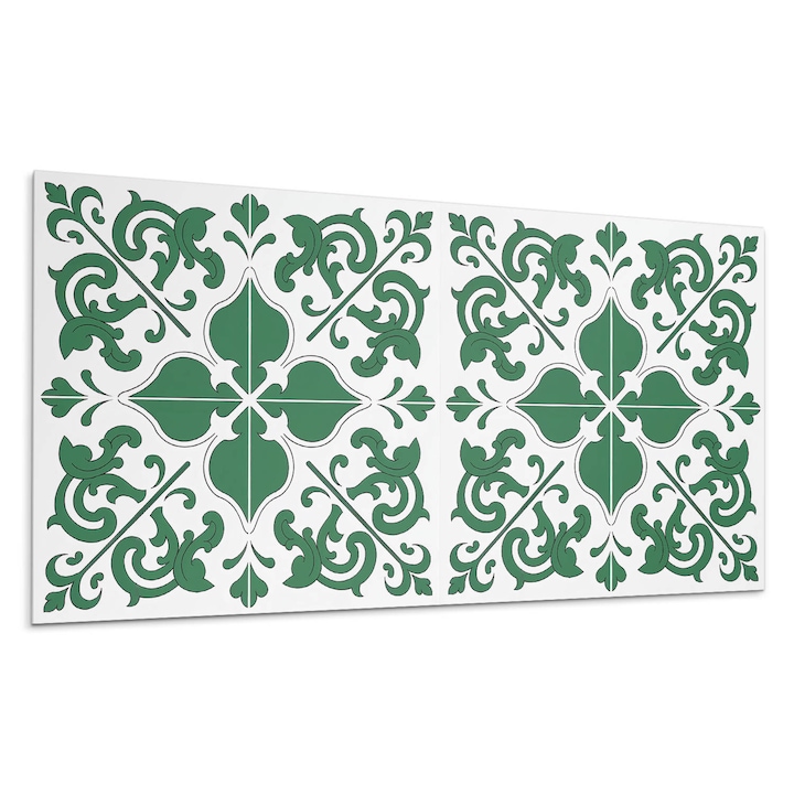 Panou decorativ autoadeziv, Wallfluent, Model de plante cu ornamente, Verde, 100x50, 010310540010000283058