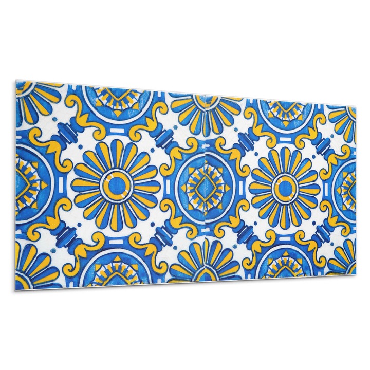 Panou decorativ autoadeziv, Wallfluent, Model floral pe gresie, Albastru, 120x60, 010310540040000283185