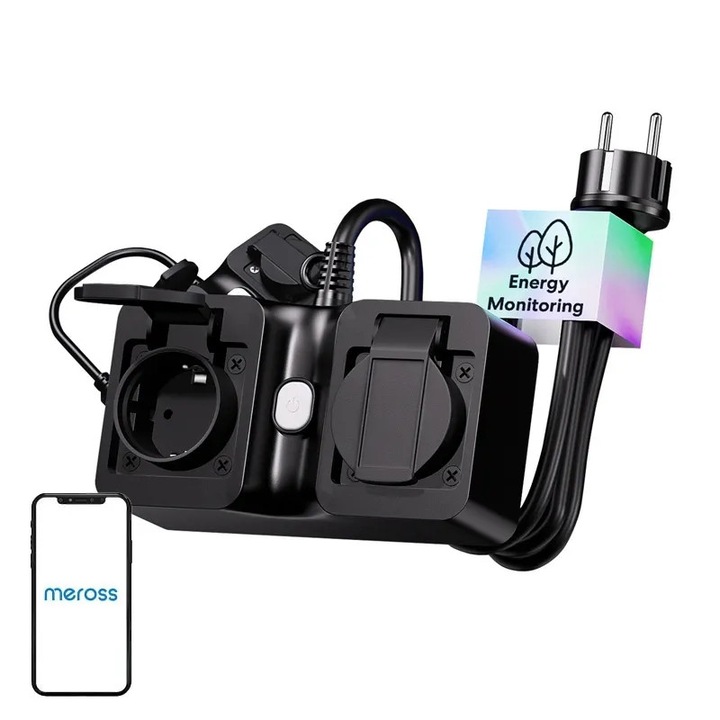 Разклонител Meross, MOP320MA-EU, 2 контакта, IP44, 150 см