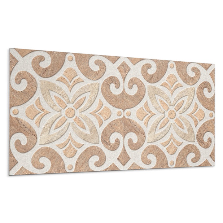 Dekoratív vinil panel, Wallfluent, Virág motívum díszítő részletekkel, Bézs, 120x60 cm, 010310540040000283222
