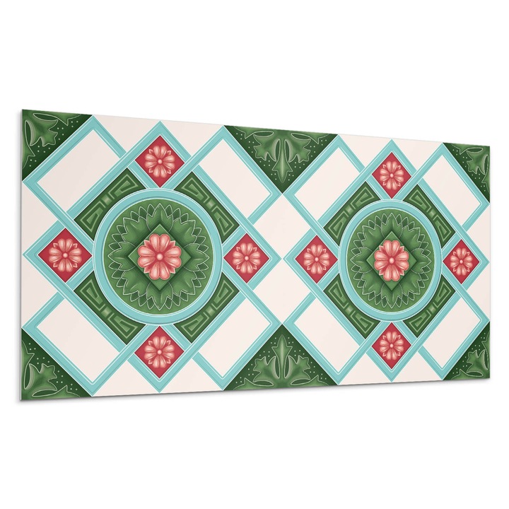 Panou decorativ autoadeziv, Wallfluent, Model floral romb, Verde, 10x40x20, 010310540020000283280