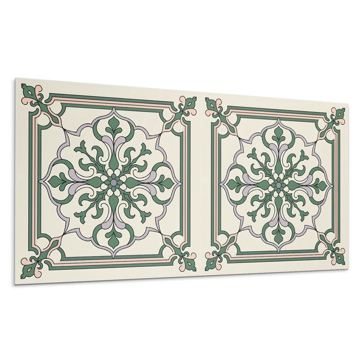 Öntapadó dekoratív panel, Wallfluent, Virág motívum díszítő részletekkel, Zöld, 100x50 cm, 010310540010000283077