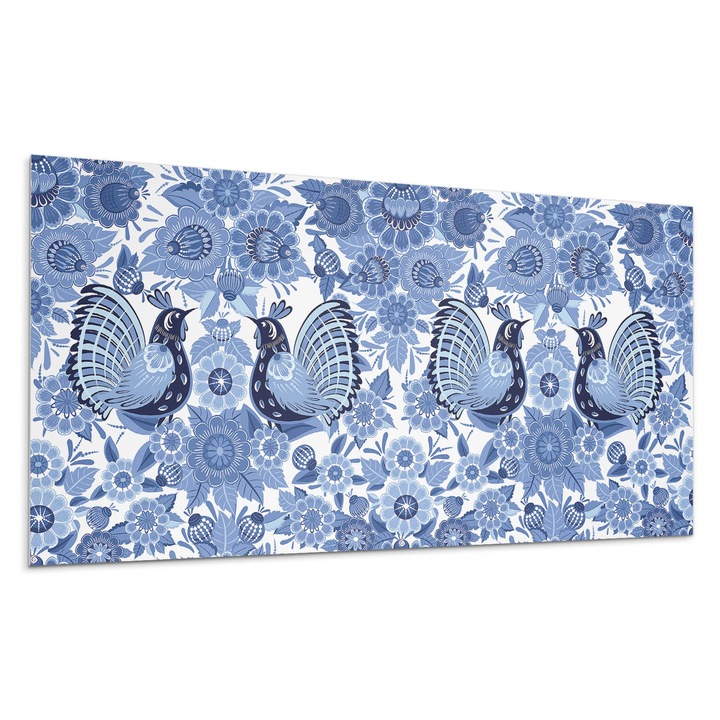 Dekoratív vinil panel, Wallfluent, Téma a madarak és a virágok, Piros, 100x50 cm, 010310540010000283179