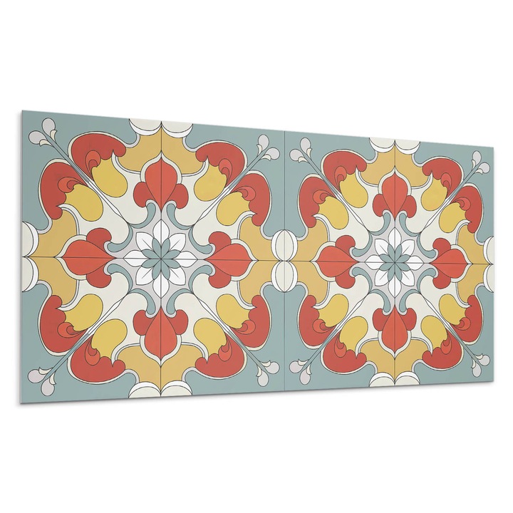 Panou lipibil perete, Wallfluent, Model de mandala floral, Rosu, 100x50, 010310540010000283147