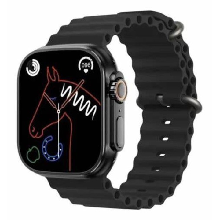 Ceas inteligent T200 Plus, Bluetooth, monitorizare ritm cardiac, presiune arterială, silicon, 45mm