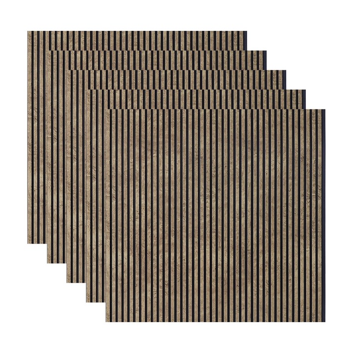 Set 5 panouri decorative, riflaj, polimer rigid, 244X30X 0.6cm, maro