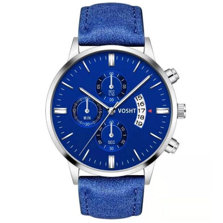 Ceas pentru Barbati Manolo din Otel Inoxidabil cu Cadran Albastru si Curea Albastra din Piele Ecologica, Design Elegant si Versatil, Ideal Cadou
