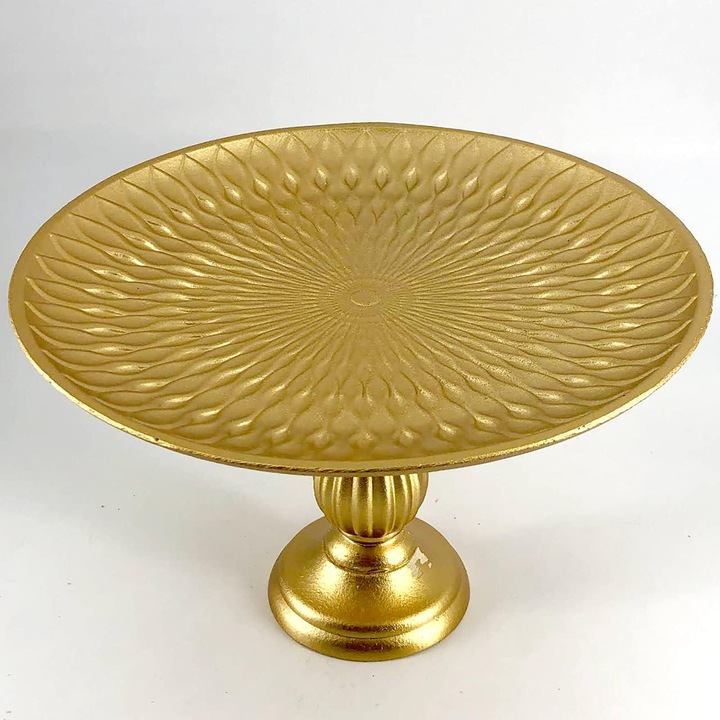 Декоративна чиния с крак, дърво, 29 dx 19 h cm, злато