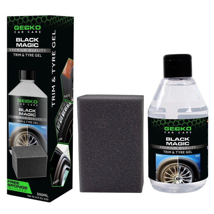 Gecko Black Magic Trim & Tyre Dressing Gel Premium ce Restaureaza Culoarea si Protejeaza Plastice si Cauciuc