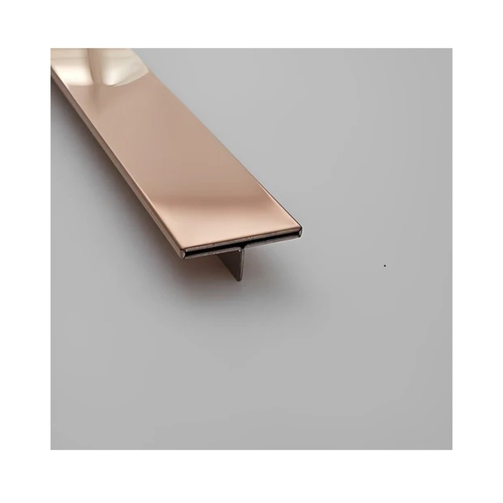 Profil trecere T, 25 mm rose gold(cupru), bagheta imbinare, profil imbinare, profil decorativ lungime 2, 70 m, din otel inox 304, imbinare gresie, parchet