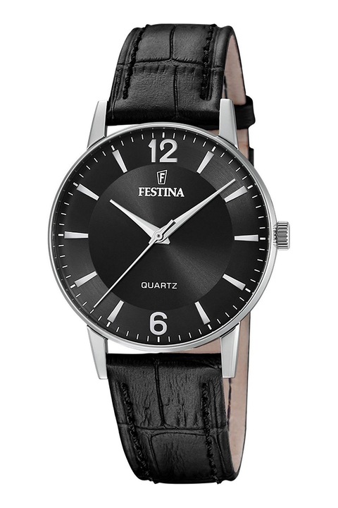 Festina, Часовник с кожена каишка и лого, Черен