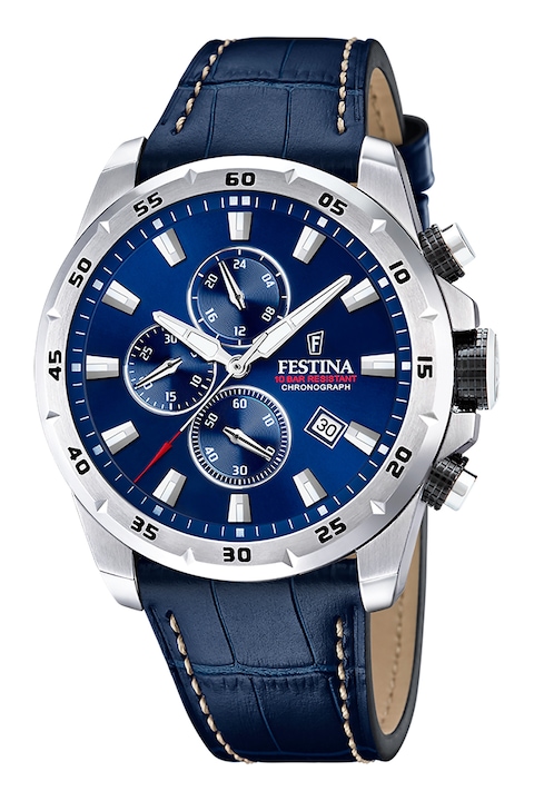 Festina, Часовник с хронограф и кожена каишка, Тъмносин
