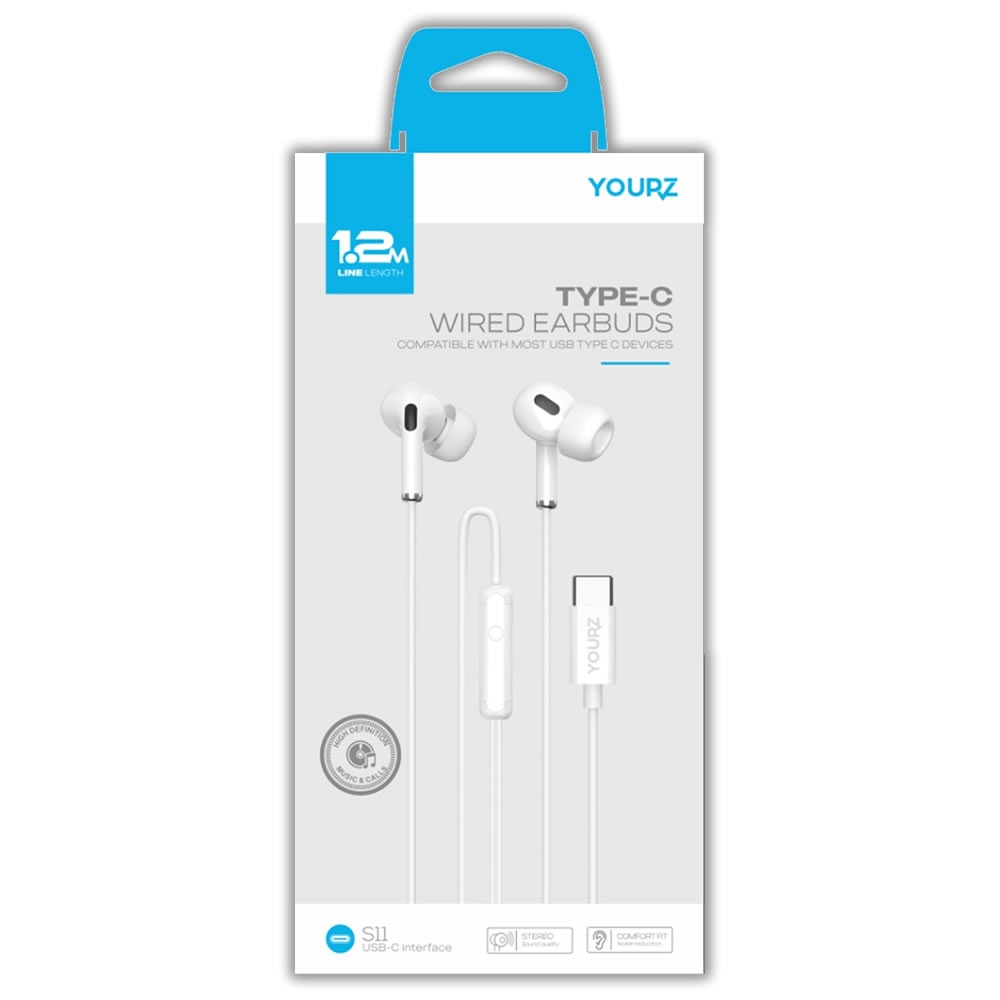 Casti intraauriculare YOURZ-S4-E, YOURZ-S11, tip C, maini libere, microfon, alb