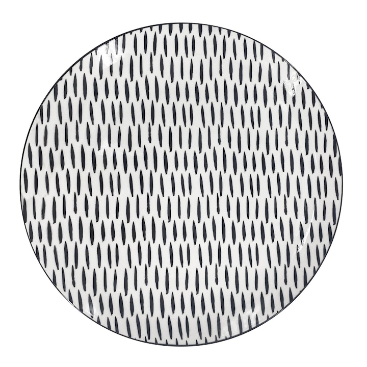 Farfurie din portelan SIAKI BlackLine 26,5cm, alb-negru, design modern, set de farfurii