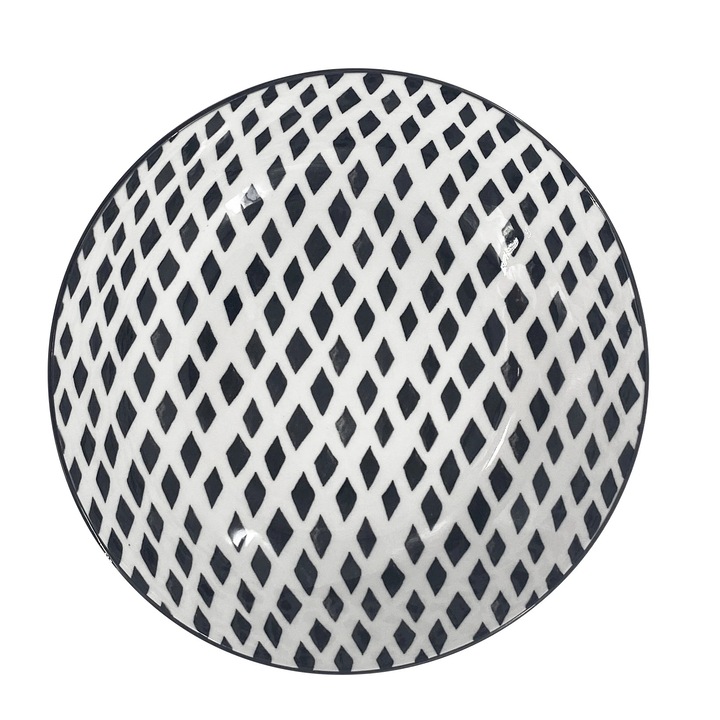 Mélytányér, SIAKI, Porcelán, 20 cm, Modern design, Fehér / Fekete
