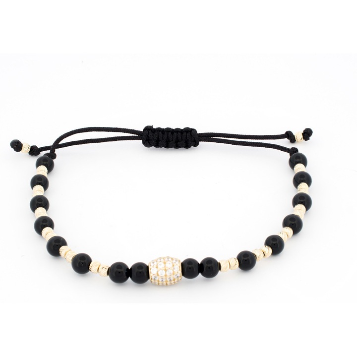 Bratara bile, charm aur 14 k, onix si snur matase CBB 1035