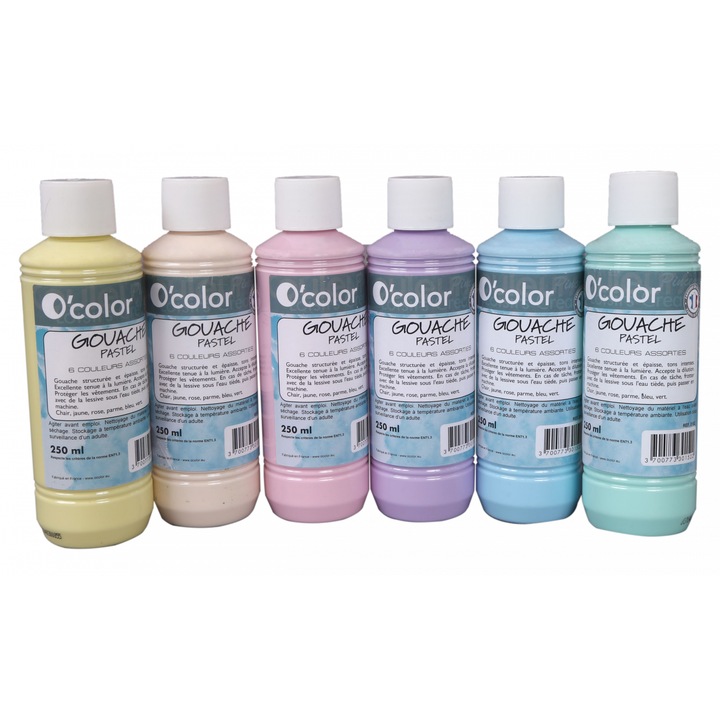 Guasa lavabila 6 x 250 ml, culori pastel