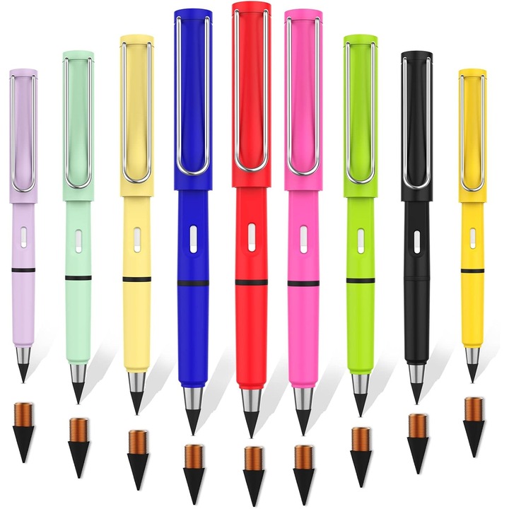 Tartós ceruzák hegyezés nélküli, VeliumCraft, 9 db, fém, 14 cm, cserélhető fejjel, grafit