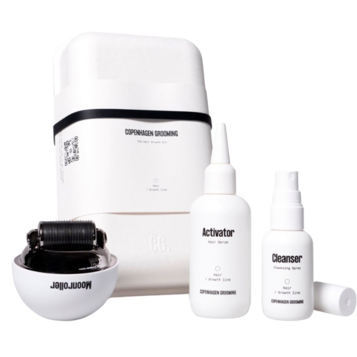 Set complet pentru cresterea parului, GYB, Opreste caderea, stimuleaza regenerarea si contribuie la un par mai des si mai sanatos, Ser Acivator, Dermaroller, Dezinfectant Dermaroller, 2 luni aplicare