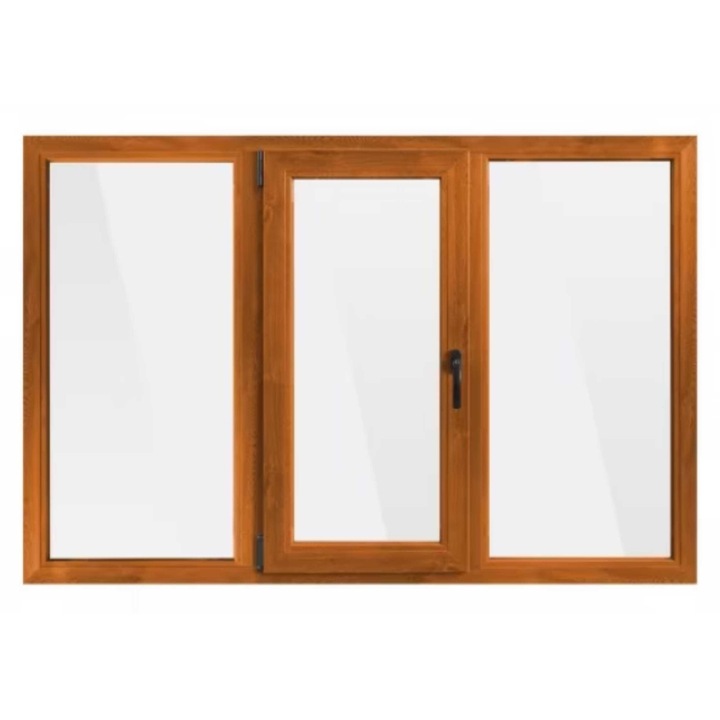 Fereastra PVC, Tamistef, profil Selective 6 camere, 3 canate, stejar auriu, dubla deschidere stanga, 1850x1150