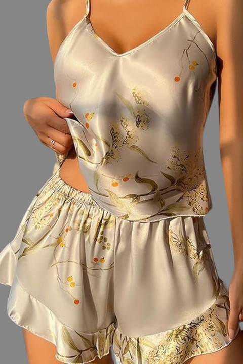 Set Pijamale din Satin, Elegant si Provocator, Sexy, 3 piese, Colectia Summer, Champagne Gold
