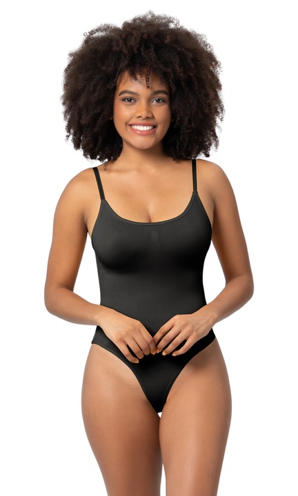 Body Modelator Rotixfy, Fara Cusaturi, Cu Bretele, Chilot Tip Tanga, Efect de Subtiere si Ridicare, Negru