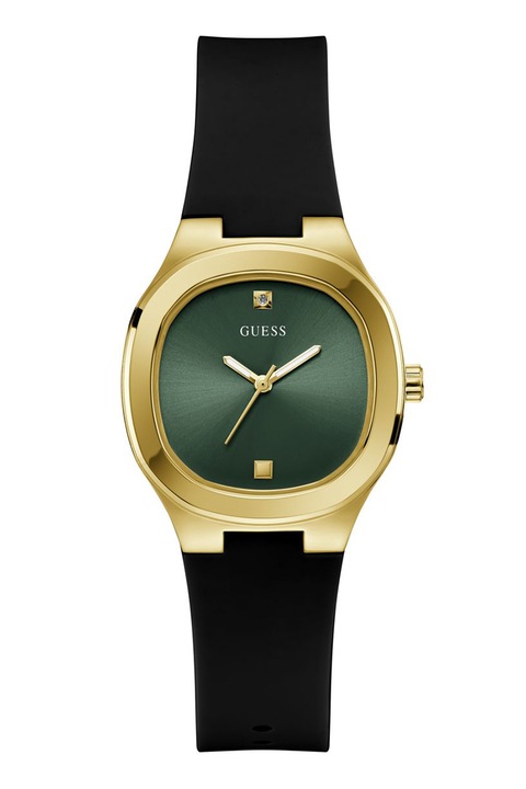 GUESS, Ceas rotund cu o curea de silicon, Negru