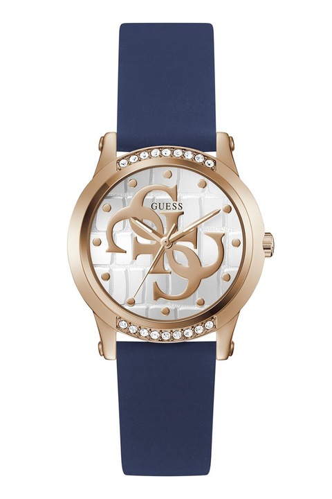 GUESS, Kvarc karóra kristályokkal, Rózsaarany, Indigókék