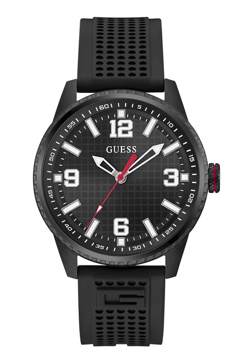 GUESS, Ceas quartz cu o curea de silicon, Negru