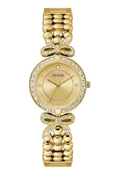 GUESS, Kerek kvarc karóra kristályokkal díszítve, Aranyszín