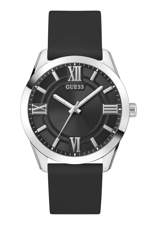 GUESS, Karóra szilikonszíjjal, Ezüstszín, Fekete