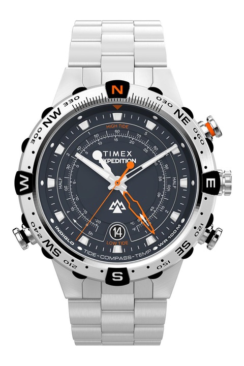 Timex, Часовник Expedition от неръждаема стомана - 45 мм, Сребрист, Сив