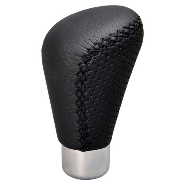 Sebességváltó gomb, univerzális, Eco-bőrből és műanyagból, fekete szín és magasság 95 mm