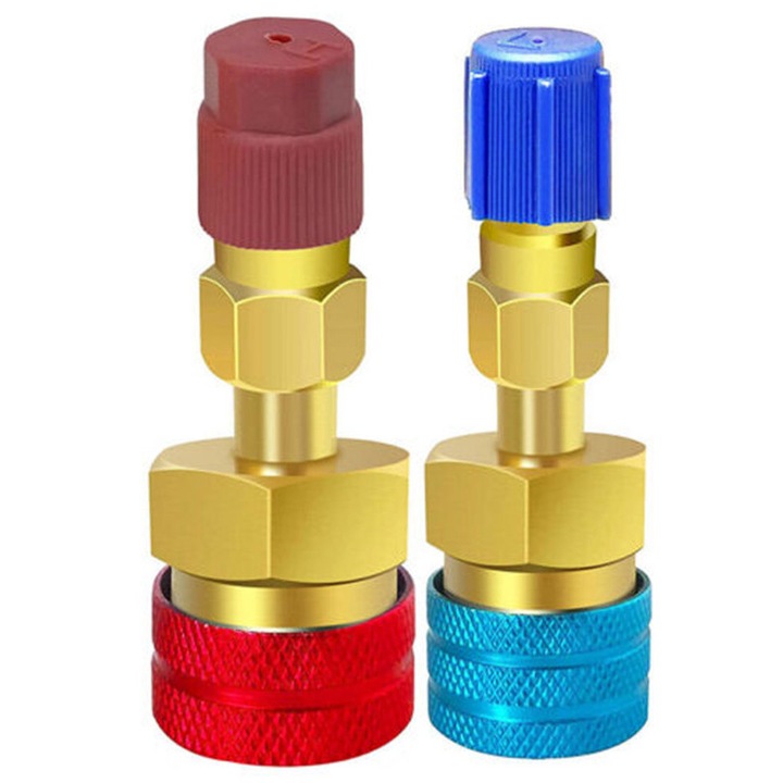 Комплект за бърза смяна на R1234YF към R134A, Адаптер за маркуч за климатик, Конектор, Син/Червен