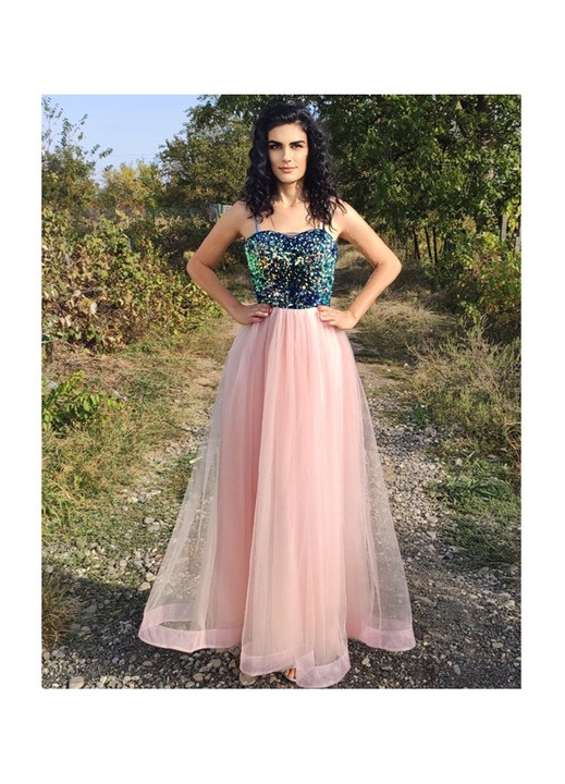 Rochie lunga roz pal cu paiete aurora boreala, 38