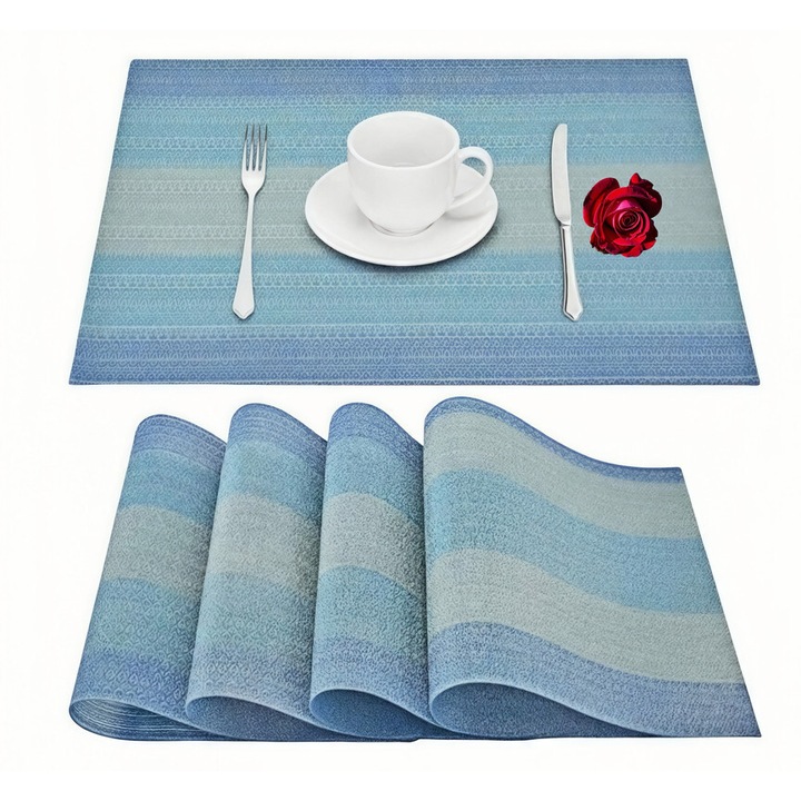 Комплект от 4 PVC подложки за маса, сини, 45x30 см