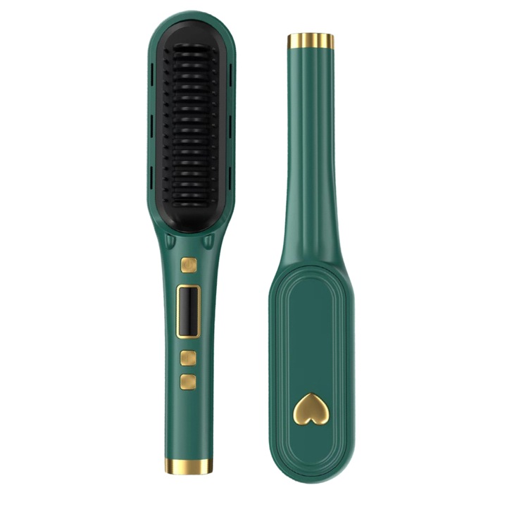 Perie de indreptat parul profesionala, Brivoo ®,16-20mm, ceramica aurie, reglaj temperatura, 45W, 5 niveluri de temperatura, incalzire rapida, cablu rotativ 360°, design premium, Brivoo